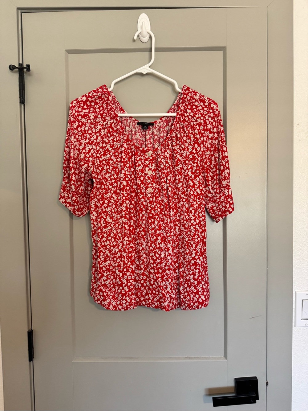 J. Crew Red Short-Sleeve Floral Blouse
